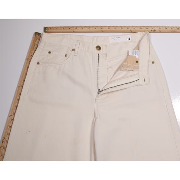 rag & bone Mens Featherweight Sofie Ultra Wide Leg High Rise Cream Jeans 31 - Picture 5 of 7
